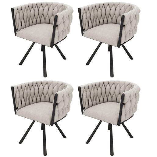 Conjunto de 4 cadeiras giratórias em linho com braços - pernas em metal preto - Bege
