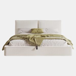 Cama de casal estofada 180 x 200 cm - cama funcional hidráulica com base de lâminas e cabeceira acolchoada em bouclé - bege