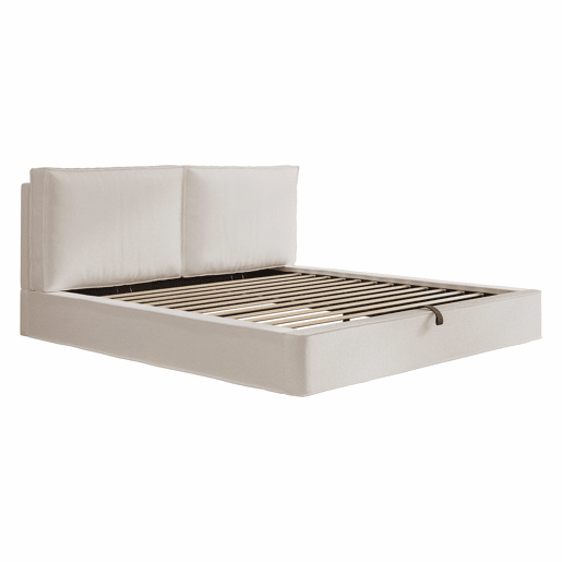 Cama de casal estofada 180 x 200 cm - cama funcional hidráulica com base de lâminas e cabeceira acolchoada em bouclé - bege Cama de casal estofada 180 x 200 cm - cama funcional hidráulica com base de lâminas e cabeceira acolchoada em bouclé - bege