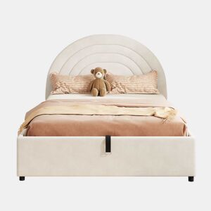 Cama estofada 140x200 - cabeceira, base de ripas de madeira, montagem fácil, inclui colchão, adequada para adultos e jovens - bege