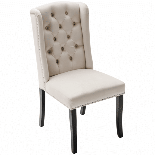 Conjunto de 2 cadeiras de veludo com pernas de carvalho - decoradas com rebites - Bege Conjunto de 2 cadeiras de veludo com pernas de carvalho - decoradas com rebites - Bege