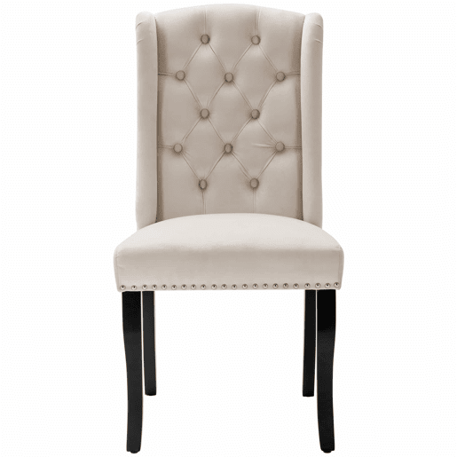 Conjunto de 2 cadeiras de veludo com pernas de carvalho - decoradas com rebites - Bege Conjunto de 2 cadeiras de veludo com pernas de carvalho - decoradas com rebites - Bege