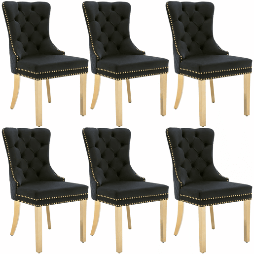 Conjunto de 6 cadeiras de veludo com pernas de metal - Preto