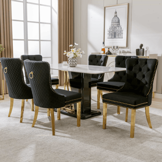 Conjunto de 6 cadeiras de veludo com pernas de metal - Preto