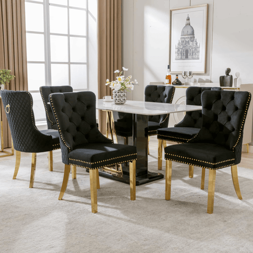 Conjunto de 6 cadeiras de veludo com pernas de metal - Preto