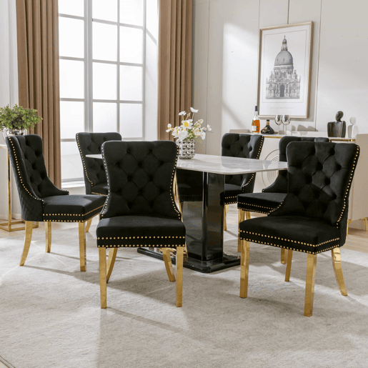 Conjunto de 6 cadeiras de veludo com pernas de metal - Preto