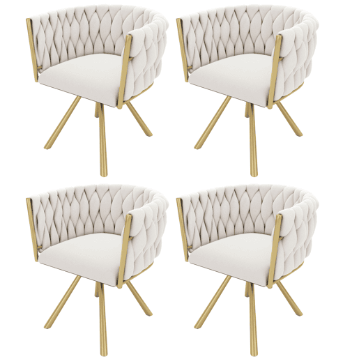Conjunto de 4 cadeiras giratórias de veludo com braços - pernas de metal dourado - Bege