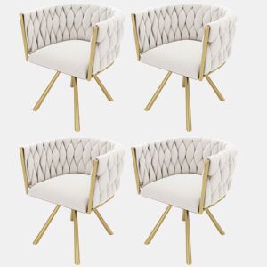Conjunto de 4 cadeiras giratórias de veludo com braços - pernas de metal dourado - Bege