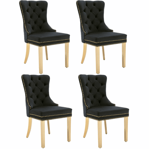 Conjunto de 4 cadeiras de veludo com pernas de metal - Preto