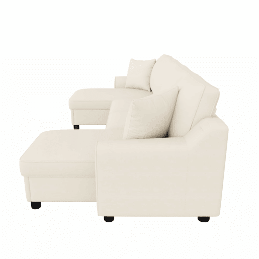 Sofá modular em U de 280 cm - Chenille, 2 lugares com 2 chaise longues, baú de arrumação e almofadas - Bege Sofá modular em U de 280 cm - Chenille, 2 lugares com 2 chaise longues, baú de arrumação e almofadas - Bege