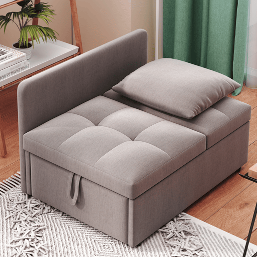 Sofá-cama 3 em 1 - Sofá de linho com encosto ajustável - para espaços pequenos