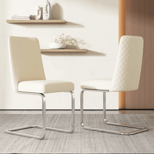 Cadeira de jantar Samt 2 unidades - Design Diamante, com pernas metálicas prateadas - Bege