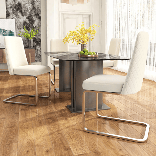 Cadeira de jantar Samt 2 unidades - Design Diamante, com pernas metálicas prateadas - Bege
