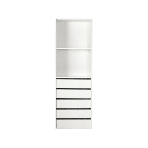Roupeiro Opéra com 5 gavetas e 2 prateleiras - 60 x 45 x 180 cm - Branco