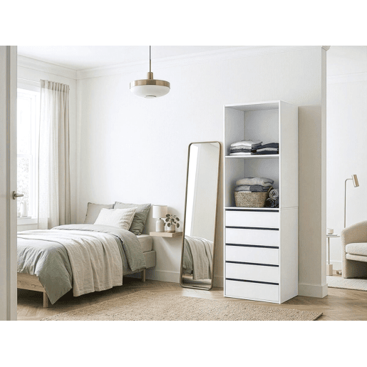 Roupeiro Opéra com 5 gavetas e 2 prateleiras - 60 x 45 x 180 cm - Branco