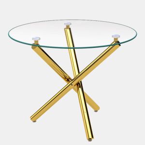 Mesa de jantar redonda 80x80x76 cm - vidro temperado e pés dourados, estilo moderno minimalista - dourada