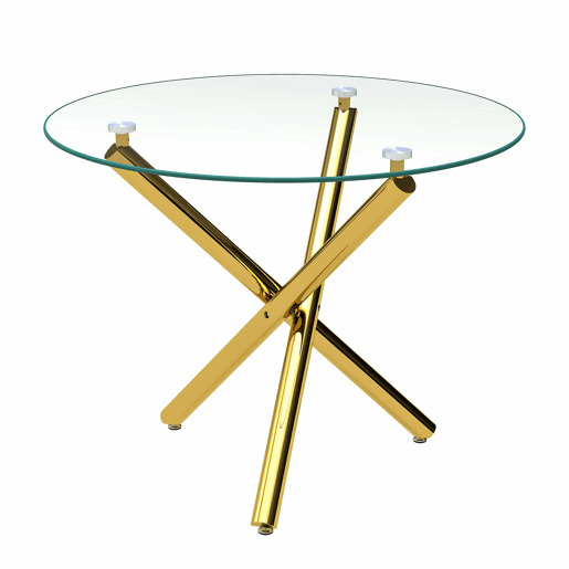 Mesa de jantar redonda 80x80x76 cm - vidro temperado e pés dourados, estilo moderno minimalista - dourada