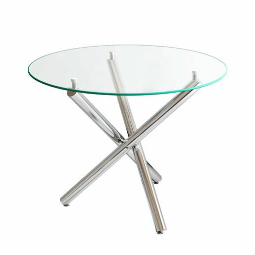 Mesa de jantar redonda 80x80x76 cm - vidro temperado e pés de metal, estilo minimalista moderno - prateada