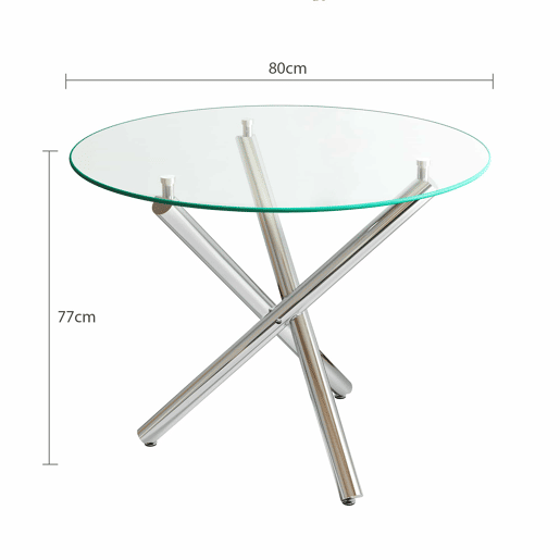Mesa de jantar redonda 80x80x76 cm - vidro temperado e pés de metal, estilo minimalista moderno - prateada