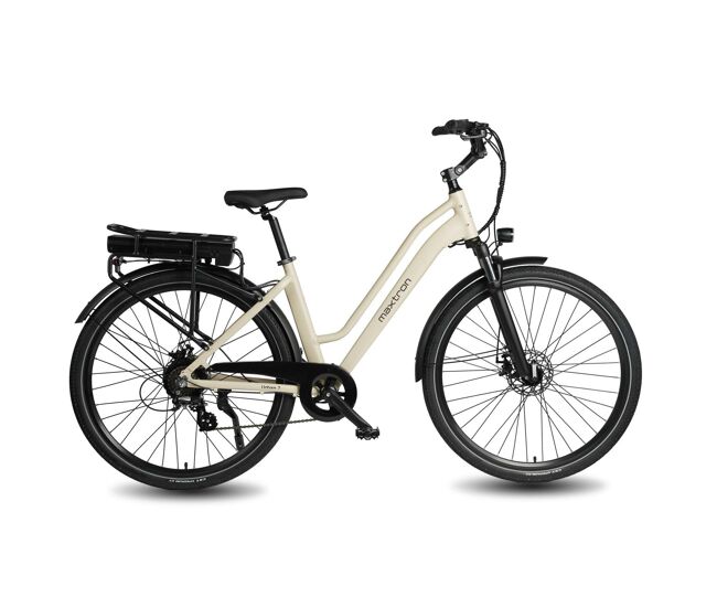 Bicicleta eléctrica maxturn urban7 - motor 250w batería 36v12.8ah 27.5" frenos de disco mecánico - beige