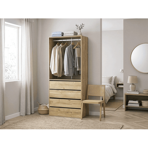 Roupeiro Opéra com 4 gavetas e 1 espaço para pendurar - 80 x 45 x 180 cm - Bege