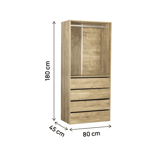 Roupeiro Opéra com 4 gavetas e 1 espaço para pendurar - 80 x 45 x 180 cm - Bege