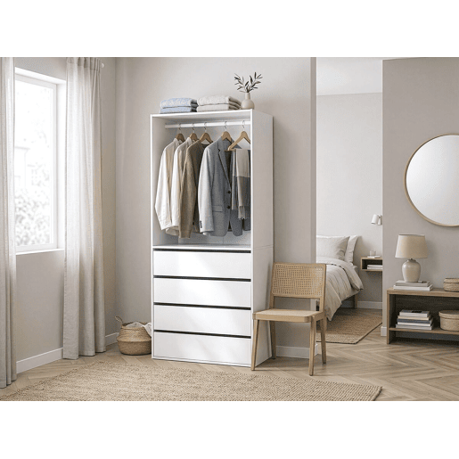 Roupeiro Opéra com 4 gavetas e 1 espaço para pendurar - 80 x 45 x 180 cm - Branco