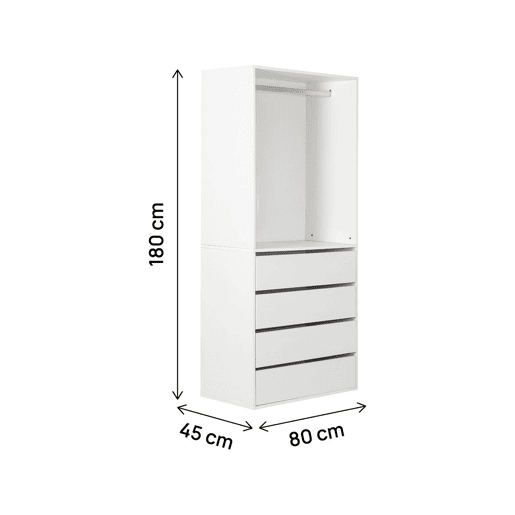 Roupeiro Opéra com 4 gavetas e 1 espaço para pendurar - 80 x 45 x 180 cm - Branco