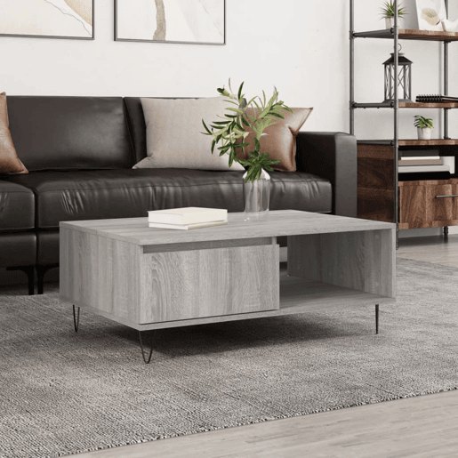 Mesa de Centro, Mesa baixa, 90x60x35 cm derivados de madeira cinzento sonoma