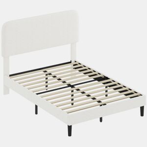 HOMCOM Cama de Casal Estofada em Tecido tipo Borreguito, 135x190 cm, Cama com Cabeceira Ajustável em Altura, Ripas de Madeira, Branco