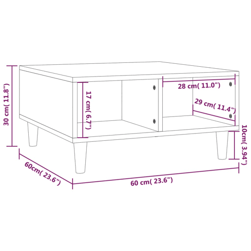 Mesa de Centro, Mesa baixa, 60x60x30 cm aglomerado cor sonoma cinzento