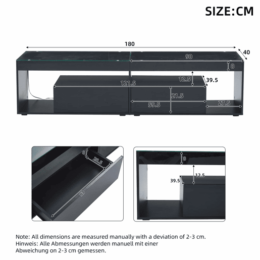 Móvel para TV LED 70 - Com 2 gavetas, consola para sala e quarto - Preto Móvel para TV LED 70 - Com 2 gavetas, consola para sala e quarto - Preto
