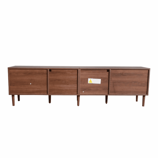 Suporte de TV de 180 cm com iluminação LED - 2 gavetas em rotim e 3 portas - Castanho