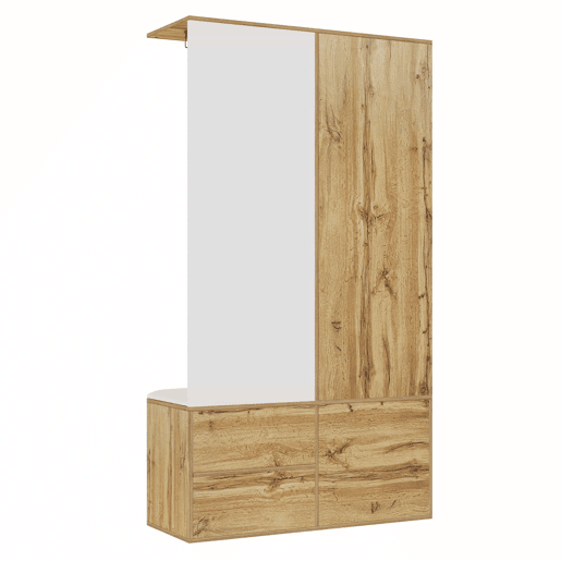Conjunto de armário - 100x38x180 cm - com espelho, sapateira, banco com ganchos e barra extensível - Branco+Natural
