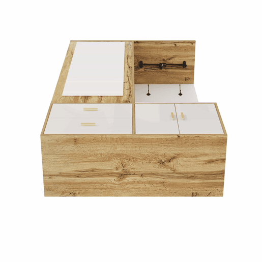 Conjunto de armário - 100x38x180 cm - com espelho, sapateira, banco com ganchos e barra extensível - Branco+Natural