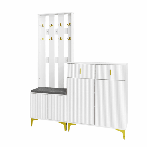 Conjunto de roupeiro com ganchos, sapateira e cacifo - Branco Conjunto de roupeiro com ganchos, sapateira e cacifo - Branco