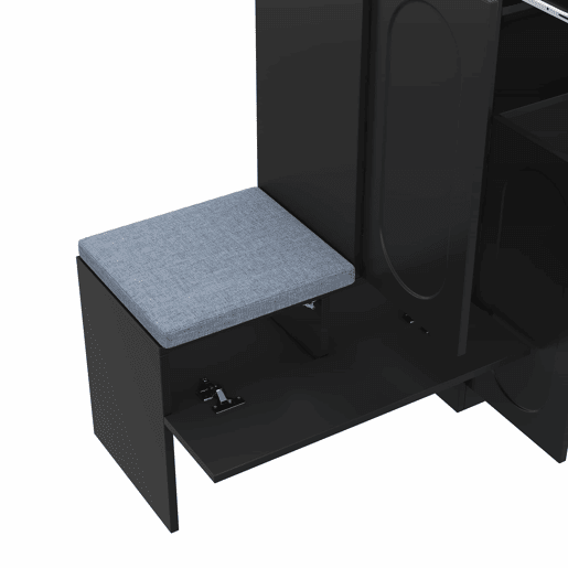 Sapateira 130x35x110 cm - 2 em 1, portas curvas, com sistema Soft-Close, prateleiras ajustáveis e banco acolchoado - Preto