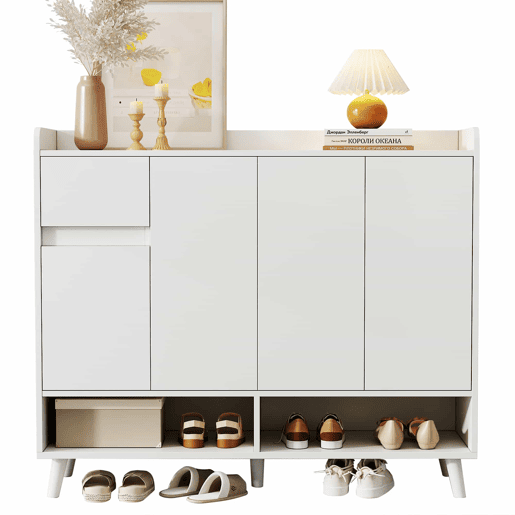 Móvel consola moderno 120x99x35 cm - Grande capacidade de arrumação, 4 portas, 1 gaveta - Branco