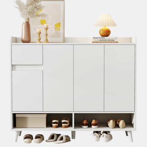 Móvel consola moderno 120x99x35 cm - Grande capacidade de arrumação, 4 portas, 1 gaveta - Branco