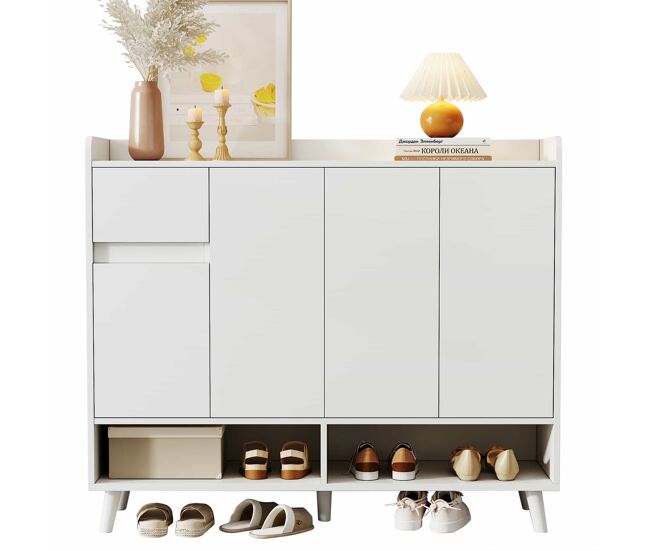 Mueble consola moderno 120x99x35 cm - gran almacenamiento, 4 puertas, 1 cajón - blanco