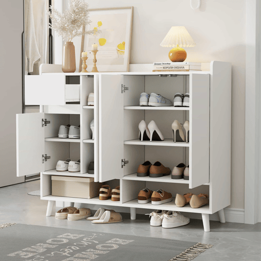 Móvel consola moderno 120x99x35 cm - Grande capacidade de arrumação, 4 portas, 1 gaveta - Branco