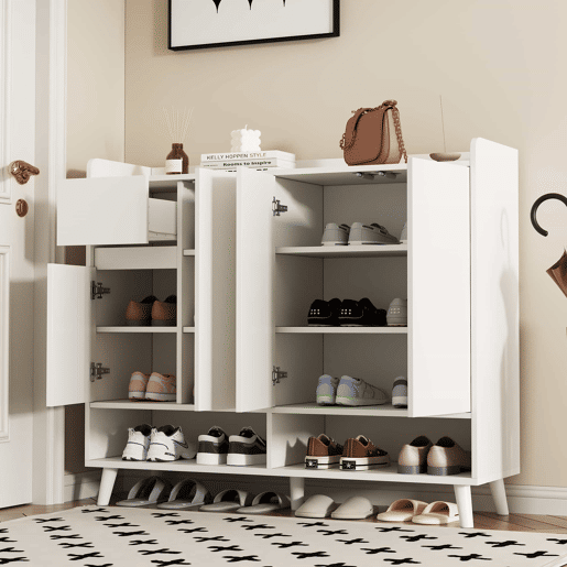 Móvel consola moderno 120x99x35 cm - Grande capacidade de arrumação, 4 portas, 1 gaveta - Branco