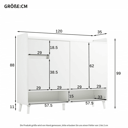 Móvel consola moderno 120x99x35 cm - Grande capacidade de arrumação, 4 portas, 1 gaveta - Branco