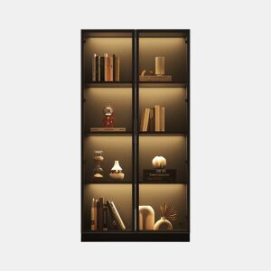 Vitrine de vidro 80x40x160 cm - Vitrine de porta dupla com iluminação LED APP, prateleiras móveis - Cor preta