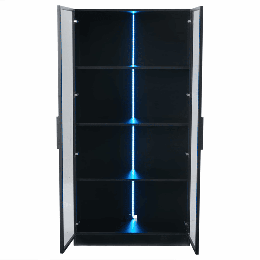 Vitrine de vidro 80x40x160 cm - Vitrine de porta dupla com iluminação LED APP, prateleiras móveis - Cor preta