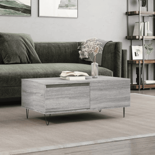 Mesa de Centro, Mesa baixa, 90x50x36,5 cm derivados madeira cinzento sonoma