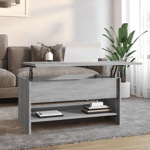 Mesa de Centro, Mesa baixa, 80x50x40 cm derivados de madeira cinzento sonoma