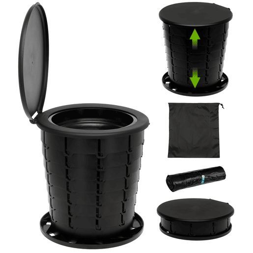Briebe WC1184 Sanita Portátil Dobrável para Camping, WC Seco Compacto 3 em 1 para Autocaravana, Carro, Pesca, , Preto