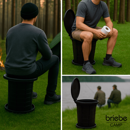 Briebe WC1184 Sanita Portátil Dobrável para Camping, WC Seco Compacto 3 em 1 para Autocaravana, Carro, Pesca, , Preto