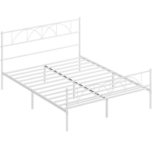 HOMCOM Cama de Casal 161,5x208x98 cm Estrutura de Ripas com Cabeceira de Ripas de Aço e Espaço de Arrumação por Baixo da Cama Carga 330 kg Branca